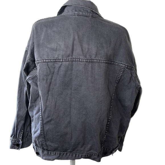 Free People  Denim Trucker Jacket Biker Y2K Button Gray Charcoal Coat M/L - Picture 6 of 11